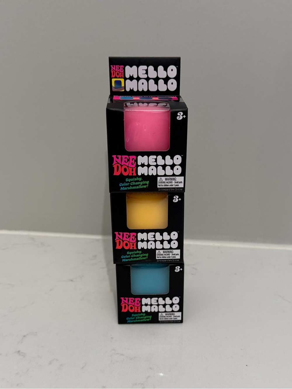 NEW 3X Needoh Mello Mallo Squishy Set — Pink, Yellow & Blue